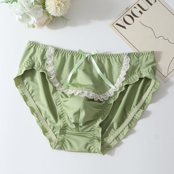 Sissy Green Cotton Panties for Men, Femboy Panty with Bow, Set of 2 - Picture 1 of 6